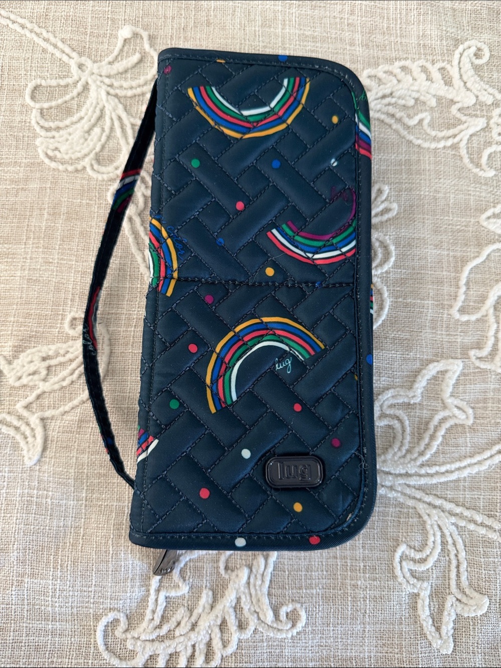 Lug Sleeper Navy Quilted Rainbow Print Brush Holder Case